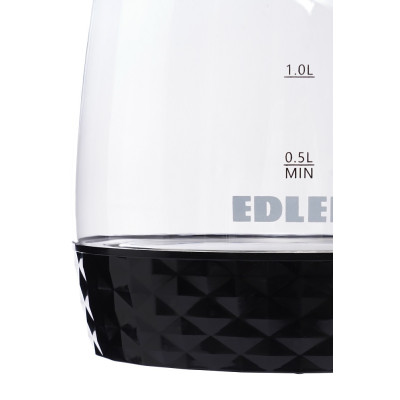 Електрочайник Edler EK5520, Black, 1500W, 1.8л, скло+пластик, дисковий, індикатор рівня води, підсвічування, захист від перегріву, захист від кипіння без води