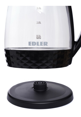Електрочайник Edler EK5520, Black, 1500W, 1.8л, скло+пластик, дисковий, індикатор рівня води, підсвічування, захист від перегріву, захист від кипіння без води