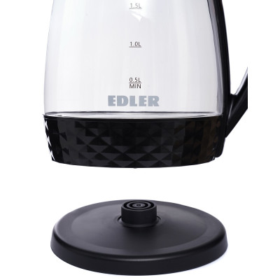 Електрочайник Edler EK5520, Black, 1500W, 1.8л, скло+пластик, дисковий, індикатор рівня води, підсвічування, захист від перегріву, захист від кипіння без води