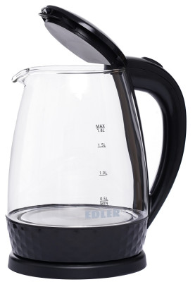 Електрочайник Edler EK5520, Black, 1500W, 1.8л, скло+пластик, дисковий, індикатор рівня води, підсвічування, захист від перегріву, захист від кипіння без води