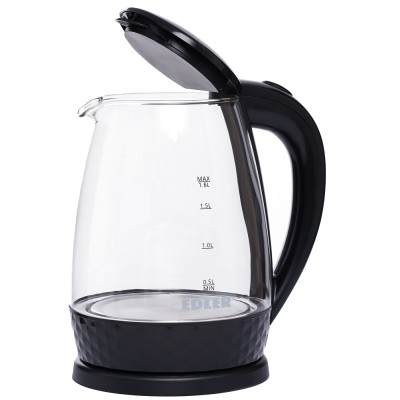 Електрочайник Edler EK5520, Black, 1500W, 1.8л, скло+пластик, дисковий, індикатор рівня води, підсвічування, захист від перегріву, захист від кипіння без води