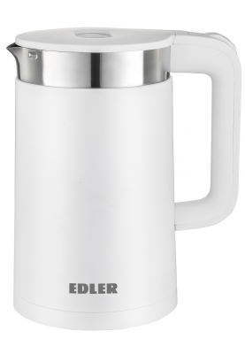 Електрочайник Edler EK6430 White, 1500W, 1.5л, дисковий, двошаровий пластиковий корпус, світлова індикація, захист від перегріву, захист від кипіння без води, безшовний корпус