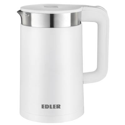 Електрочайник Edler EK6430 White, 1500W, 1.5л, дисковий, двошаровий пластиковий корпус, світлова індикація, захист від перегріву, захист від кипіння без води, безшовний корпус