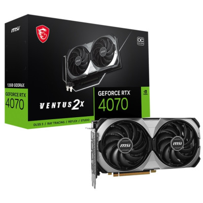 Відеокарта GeForce RTX 4070, MSI, VENTUS 2X E OC, 12Gb GDDR6X, 192-bit, HDMI/3xDP, 2520/21000 MHz, 8-pin (RTX 4070 VENTUS 2X E 12G OC)