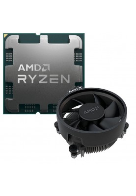 Процесор AMD (AM5) Ryzen 5 7600, Tray + Cooler, 6x3.8 GHz (Turbo Boost 5.1 GHz), Radeon Graphics, L3 32Mb, Zen 4, 5 nm, TDP 65W, розблокований множник (100-100001015MPK)