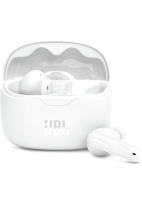 Навушники бездротові JBL Tune Beam, White, Bluetooth, мікрофон, акумулятор 70 mAh, чохол з функцією зарядки, технологія "JBL Pure Bass Sound" (JBLTBEAMWHT)