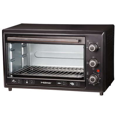 Електродуховка Holmer HEO-183С, Black, 1800w, 35л, конвекція, в комплекті деко з антипригарним покриттям та решітка гриль, індикатор роботи, таймер, 100°С-250°С, фіксація відкритого положення дверцят