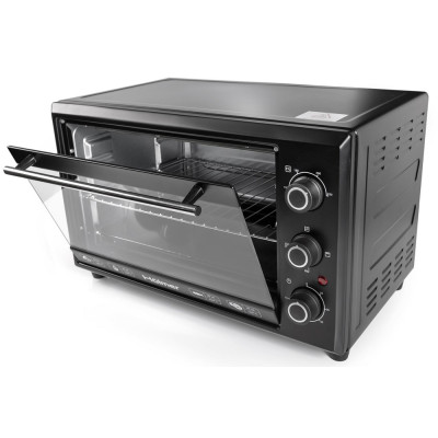 Електродуховка Holmer HEO-183С, Black, 1800w, 35л, конвекція, в комплекті деко з антипригарним покриттям та решітка гриль, індикатор роботи, таймер, 100°С-250°С, фіксація відкритого положення дверцят