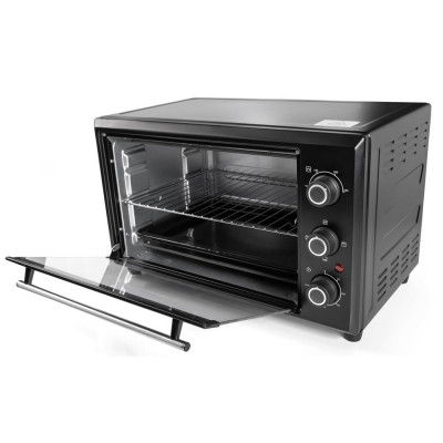 Електродуховка Holmer HEO-183С, Black, 1800w, 35л, конвекція, в комплекті деко з антипригарним покриттям та решітка гриль, індикатор роботи, таймер, 100°С-250°С, фіксація відкритого положення дверцят