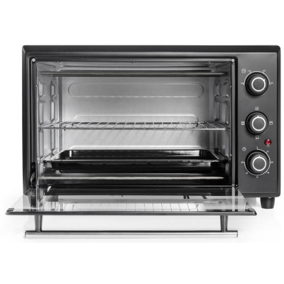 Електродуховка Holmer HEO-183С, Black, 1800w, 35л, конвекція, в комплекті деко з антипригарним покриттям та решітка гриль, індикатор роботи, таймер, 100°С-250°С, фіксація відкритого положення дверцят