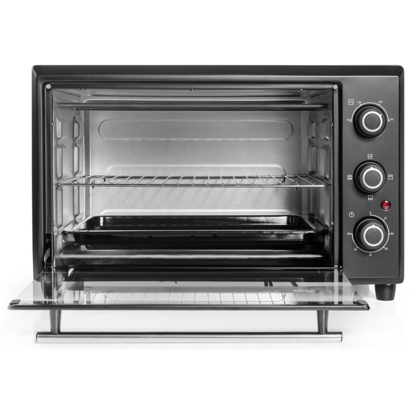 Електродуховка Holmer HEO-183С, Black, 1800w, 35л, конвекція, в комплекті деко з антипригарним покриттям та решітка гриль, індикатор роботи, таймер, 100°С-250°С, фіксація відкритого положення дверцят