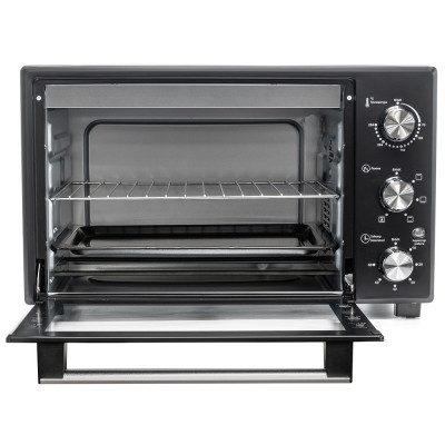 Електродуховка Holmer HEO-242C, Black, 1700w, 42л, конвекція, в комплекті деко з антипригарним покриттям та решітка гриль, індикатор роботи, таймер, 100°С-250°С, фіксація відкритого положення дверцят