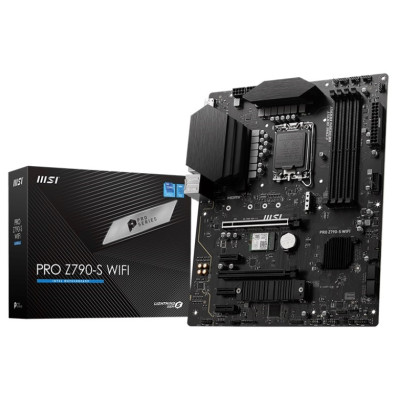 Материнська плата LGA1700, MSI PRO Z790-S WIFI, Z790, 4xDDR5, Int.Video(CPU), 4xSATA3, 2xM.2, 1xPCI-E 5.0 x16, 1xPCI-E 3.0 x16, 3xPCI-E 3.0 x1, ALC897, RTL8125BG, WiFi 6E, Bluetooth 5.3, 9xUSB3.2/6xUSB2.0, HDMI/DP, ATX
