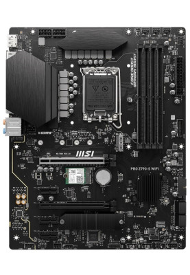 Материнська плата LGA1700, MSI PRO Z790-S WIFI, Z790, 4xDDR5, Int.Video(CPU), 4xSATA3, 2xM.2, 1xPCI-E 5.0 x16, 1xPCI-E 3.0 x16, 3xPCI-E 3.0 x1, ALC897, RTL8125BG, WiFi 6E, Bluetooth 5.3, 9xUSB3.2/6xUSB2.0, HDMI/DP, ATX