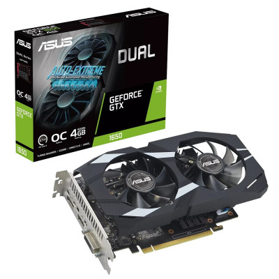 Відеокарта GeForce GTX 1650, Asus, DUAL EVO OC, 4Gb GDDR6, 128-bit, DVI-D/HDMI/DP, 1785/12000 MHz, 6-pin (DUAL-GTX1650-O4GD6-P-EVO)