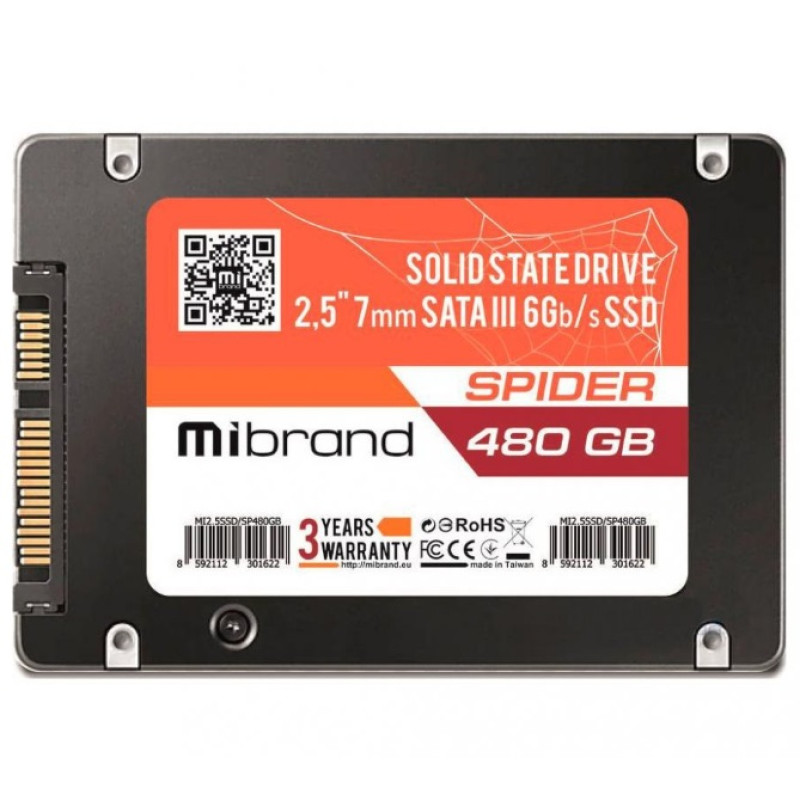 Твердотільний накопичувач 480Gb, Mibrand Spider, SATA3, 2.5", 3D TLC, 550/460 MB/s (MI2.5SSD/SP480GBST)