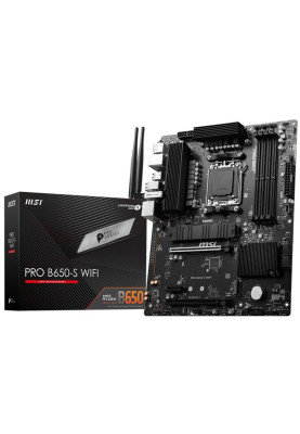 Материнська плата AM5 MSI PRO B650-S WIFI, B650, 4xDDR5, Int.Video (CPU), 4xSATA3, 2xM.2, 2xPCI-E 4.0 16x, 1xPCI-E 3.0 1x, ALC897, 8125BG, WiFi 6E, Bluetooth 5.3, 10xUSB3.2/4xUSB2.0, HDMI/DP, ATX
