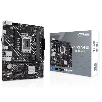 Мат.плата LGA1700, Asus PRIME H610M-K, H610, 2xDDR5, Int.Video(CPU), 4xSATA3, 1xM.2, 1xPCI-E 4.0 x16, 1xPCI-E 3.0 x1, ALC997, GLan. VGA/HDMI, MicroATX