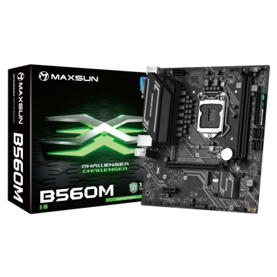 Мат.плата 1200 (B560) Maxsun Challenger B560M, B560, 2xDDR4, Int.Video(CPU), 5xSATA3, 1xPCI-E 16x 4.0, 1xPCI-E 1x, 2*M.2, RTL8111H, ALC897, 4xUSB3.2/2xUSB2.0, VGA/HDMI/DP, MicroATX (MS-Challenger B560M)
