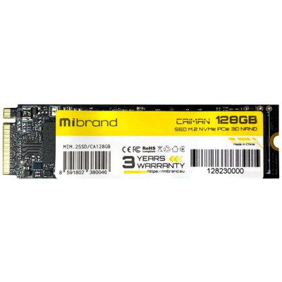 Твердотільний накопичувач M.2 128Gb, Mibrand Caiman, PCI-E 3.0 x4, 3D TLC, 1600/1400 MB/s (MIM.2SSD/CA128GB)