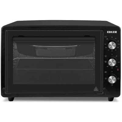 Електродуховка Edler EDEO-3801 Black, 1300W, 38л, металевий корпус, механічне керування, 3 режиму нагріву, макс. температура 240°C, індикатор роботи, таймер, решітка, кругле деко, прямокутне деко
