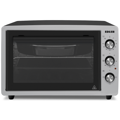 Електродуховка Edler EDEO-3801 Grey, 1300W, 38л, металевий корпус, механічне керування, 3 режиму нагріву, макс. температура 240°C, індикатор роботи, таймер, решітка, кругле деко, прямокутне деко