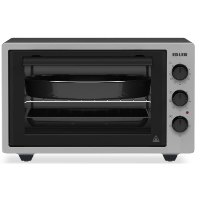 Електродуховка Edler EDEO-4501 Gray, 1300W, 45л, металевий корпус, механічне керування, 3 режиму нагріву, макс. температура 240°C, індикатор роботи, таймер, решітка, кругле деко, прямокутне деко