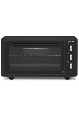 Електродуховка Edler EDEO-4801 Black, 1400W, 48л, металевий корпус, механічне керування, 3 режиму нагріву, макс. температура 240°C, індикатор роботи, таймер, підсвітка, решітка, кругле деко, прямокутне деко