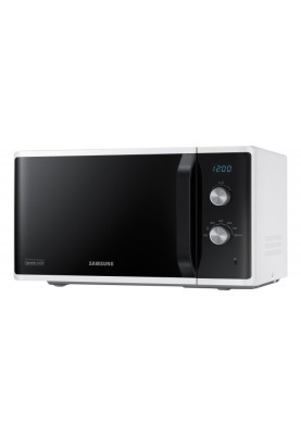 Мікрохвильова піч Samsung MS23K3614AW/UA, White/Black, 800W, 23л, 6 рівнів потужності, управління механічне, дисплей, відкриття дверцят ручкою, таймер, годинник