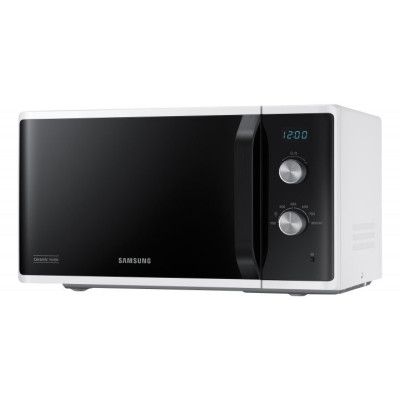 Мікрохвильова піч Samsung MS23K3614AW/UA, White/Black, 800W, 23л, 6 рівнів потужності, управління механічне, дисплей, відкриття дверцят ручкою, таймер, годинник