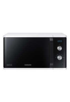 Мікрохвильова піч Samsung MS23K3614AW/UA, White/Black, 800W, 23л, 6 рівнів потужності, управління механічне, дисплей, відкриття дверцят ручкою, таймер, годинник