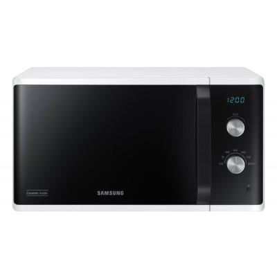 Мікрохвильова піч Samsung MS23K3614AW/UA, White/Black, 800W, 23л, 6 рівнів потужності, управління механічне, дисплей, відкриття дверцят ручкою, таймер, годинник