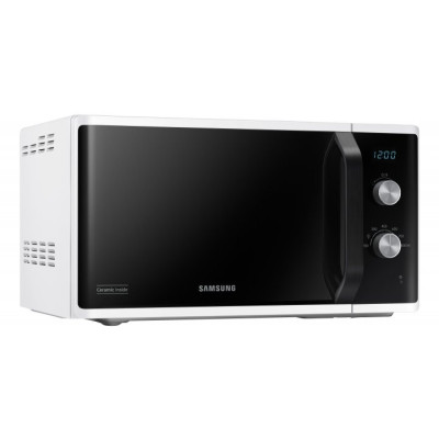 Мікрохвильова піч Samsung MS23K3614AW/UA, White/Black, 800W, 23л, 6 рівнів потужності, управління механічне, дисплей, відкриття дверцят ручкою, таймер, годинник