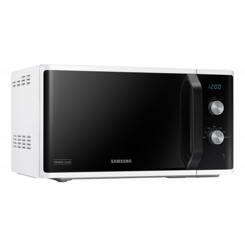 Мікрохвильова піч Samsung MS23K3614AW/UA, White/Black, 800W, 23л, 6 рівнів потужності, управління механічне, дисплей, відкриття дверцят ручкою, таймер, годинник