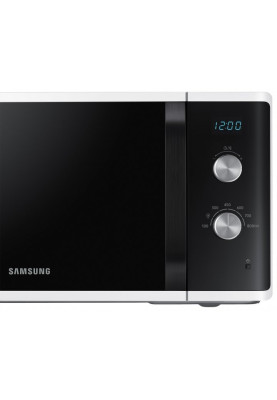 Мікрохвильова піч Samsung MS23K3614AW/UA, White/Black, 800W, 23л, 6 рівнів потужності, управління механічне, дисплей, відкриття дверцят ручкою, таймер, годинник