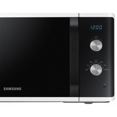 Мікрохвильова піч Samsung MS23K3614AW/UA, White/Black, 800W, 23л, 6 рівнів потужності, управління механічне, дисплей, відкриття дверцят ручкою, таймер, годинник