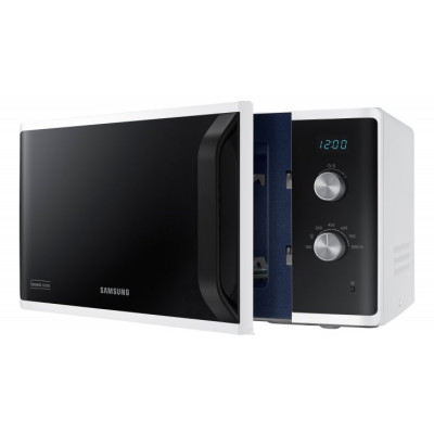 Мікрохвильова піч Samsung MS23K3614AW/UA, White/Black, 800W, 23л, 6 рівнів потужності, управління механічне, дисплей, відкриття дверцят ручкою, таймер, годинник