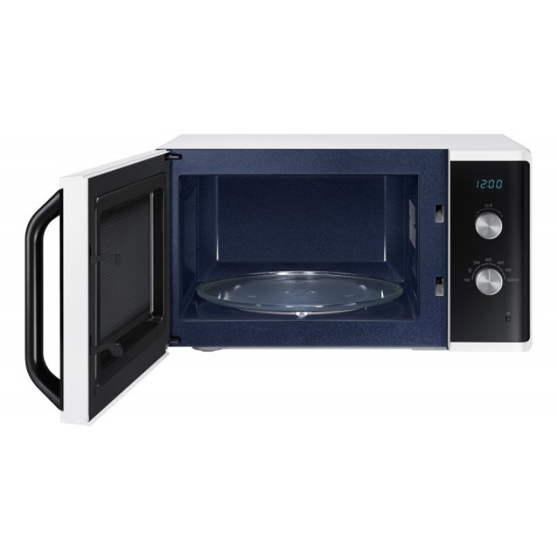Мікрохвильова піч Samsung MS23K3614AW/UA, White/Black, 800W, 23л, 6 рівнів потужності, управління механічне, дисплей, відкриття дверцят ручкою, таймер, годинник