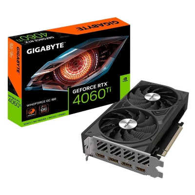 Відеокарта GeForce RTX 4060 Ti, Gigabyte, WINDFORCE OC, 16Gb GDDR6, 128-bit, 2xHDMI/2xDP, 2565/18000 MHz, 8-pin (GV-N406TWF2OC-16GD)