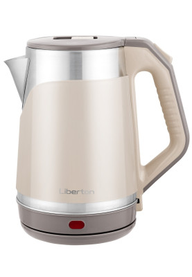 Електрочайник Liberton LEK-6823, Beige/Inox, 1500W, 1.8л, дисковий, подвійна стінка (нержавіюча сталь+пластик), автовідключення, індикатор включення, відкривання кришки ручне, шкала рівня води внутрішня