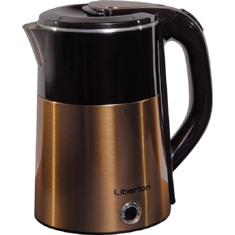 Електрочайник Liberton LEK-6827, Black/Gold, 1500W, 1.8л, дисковий, подвійна стінка (нержавіюча сталь+пластик), автовідключення, індикатор включення, відкривання кришки ручне, шкала рівня води внутрішня