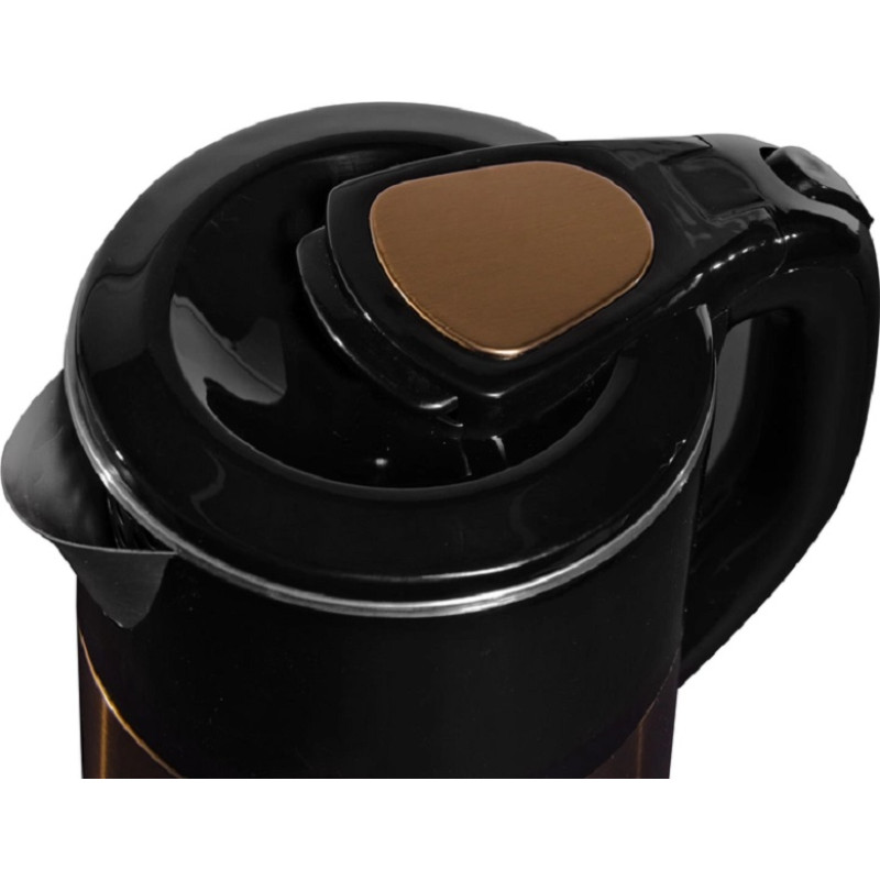 Електрочайник Liberton LEK-6827, Black/Gold, 1500W, 1.8л, дисковий, подвійна стінка (нержавіюча сталь+пластик), автовідключення, індикатор включення, відкривання кришки ручне, шкала рівня води внутрішня