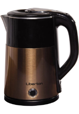 Електрочайник Liberton LEK-6827, Black/Gold, 1500W, 1.8л, дисковий, подвійна стінка (нержавіюча сталь+пластик), автовідключення, індикатор включення, відкривання кришки ручне, шкала рівня води внутрішня