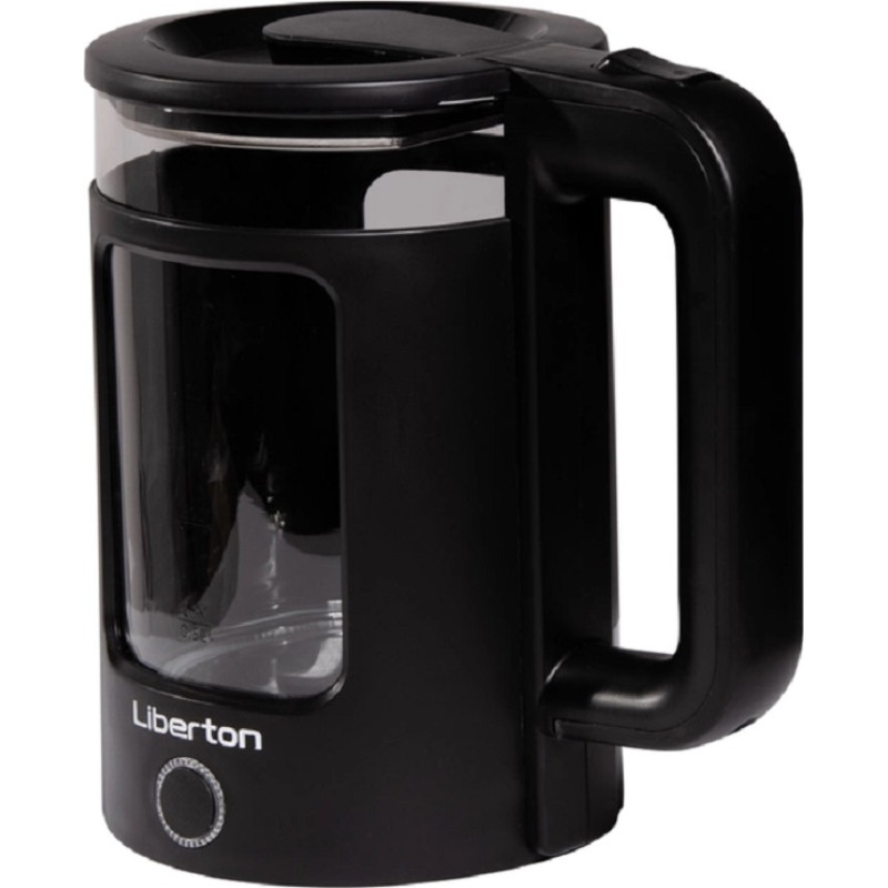 Електрочайник Liberton LEK-6831, Black, 1500W, 1.7л, дисковий, подвійна стінка (нержавіюча сталь+скло), LED-підсвічування, автовідключення, індикатор включення, відкривання кришки ручне, шкала рівня води внутрішня