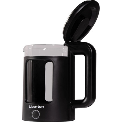 Електрочайник Liberton LEK-6831, Black, 1500W, 1.7л, дисковий, подвійна стінка (нержавіюча сталь+скло), LED-підсвічування, автовідключення, індикатор включення, відкривання кришки ручне, шкала рівня води внутрішня