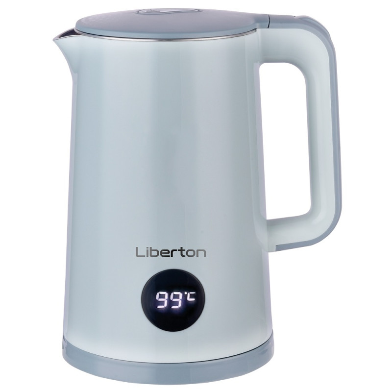 Електрочайник Liberton LEK-6822, White, 1500W, 1.8л, дисковий, подвійна стінка (нержавіюча сталь+пластик), безшовна колба, LED-дисплей з температурою, автовідключення, індикатор включення, відкривання кришки ручне, шкала рівня води внутрішня