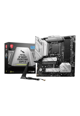 Материнська плата LGA1700, MSI MAG B760M MORTAR WIFI II, B760, 4xDDR5, Int.Video(CPU), 4xSATA3, 3xM.2, 1xPCI-E 5.9 x16, 1xPCI-E 3.0 x1, ALC897, Realtek 2.5Gbps, WiFi 6E, Bluetooth 5.3, 7xUSB3.2/8xUSB2.0, HDMI/DP, MicroATX