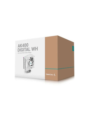 Кулер для процесора Deepcool AK400 DIGITAL WH, White, алюміній, 1x120 мм, LCD экран, 500~1850 ±10% об/мин, для Intel 115x/1200/1700, AMD AM4/AM5 (R-AK400-WHADMN-G)