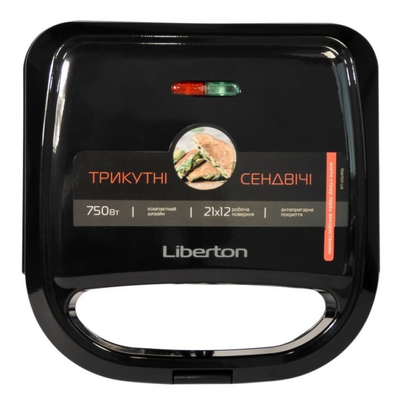 Бутербродниця Liberton LSM-5101, Black, 750W, пластини трикутні сендвічі, антипригарне покриття, індикатор готовності