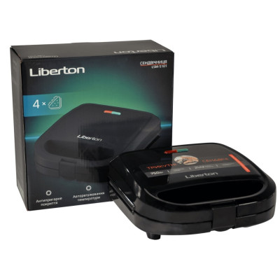 Бутербродниця Liberton LSM-5101, Black, 750W, пластини трикутні сендвічі, антипригарне покриття, індикатор готовності